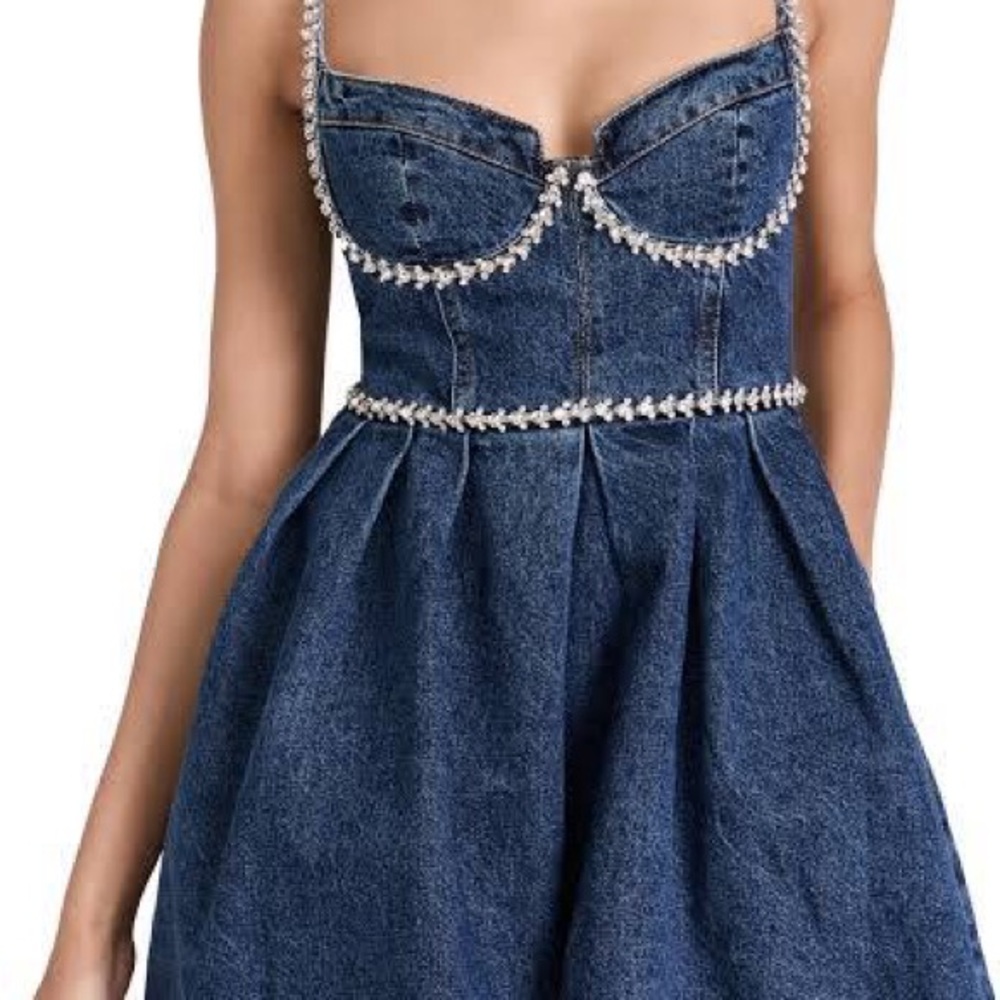 SELF-PORTRAIT Denim Crystal-Embellished Minidress